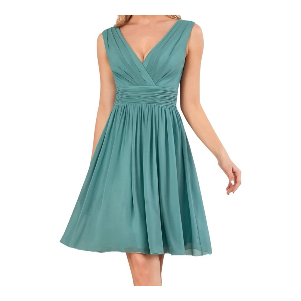 Ever Pretty Teal V-Neck Ruched Chiffon Mini Dress NWT Size 16